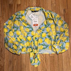 Zara Citrus Print Tie-Front Top
